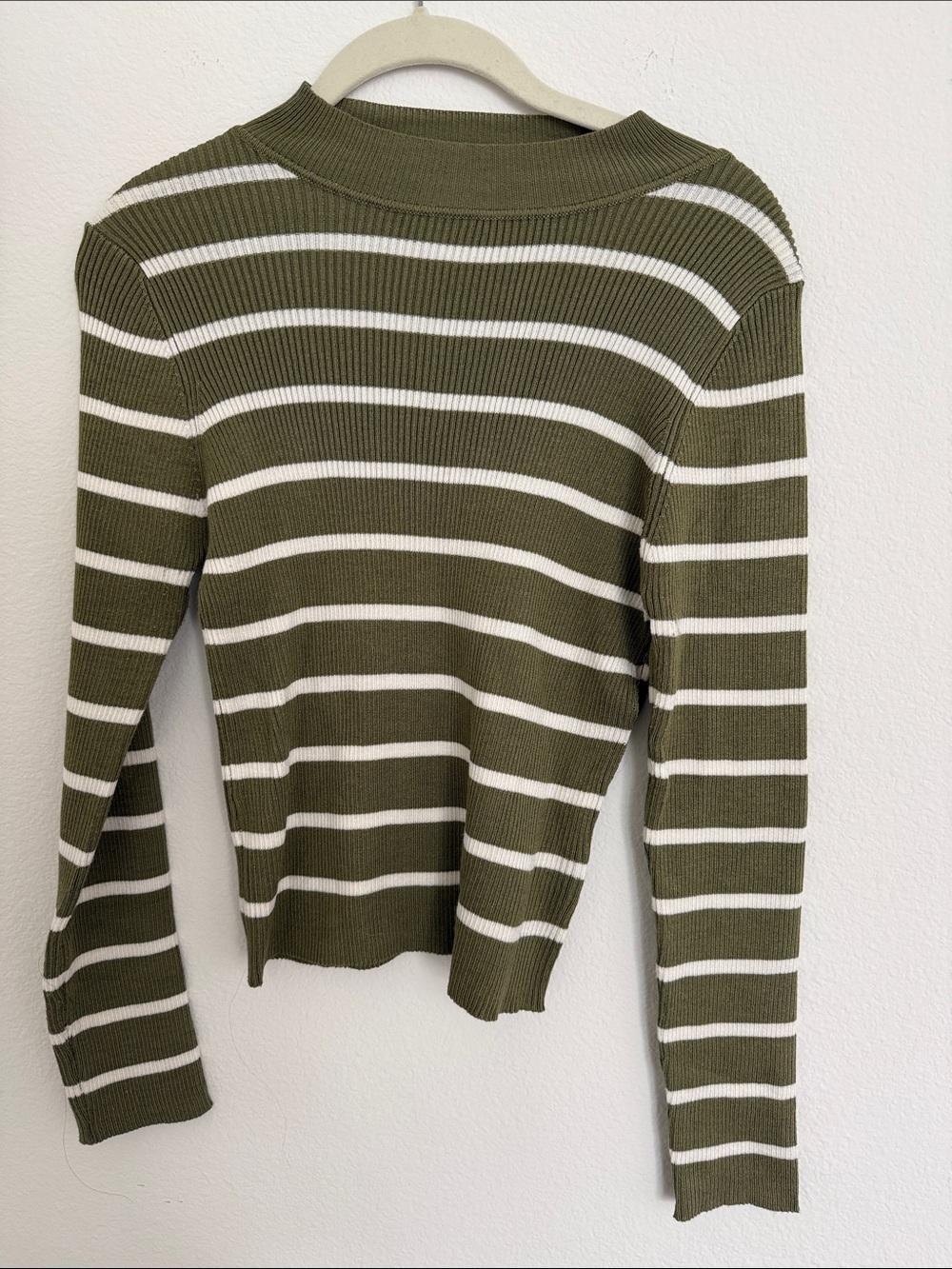 Pink Lily Olive Ribbed Crewneck Sweater